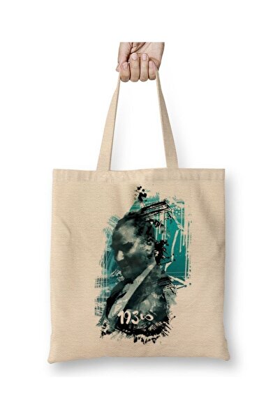 Toyaso Μουσταφά Κεμάλ Ατατούρκ 07 Λευκή υφασμάτινη τσάντα με μακριά λαβή Τσάν...