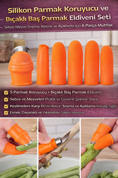 Hane Dostu 6 Parça Silikon Parmak Koruyucu Bıçaklı Baş Parmak Eldiveni Seti –...
