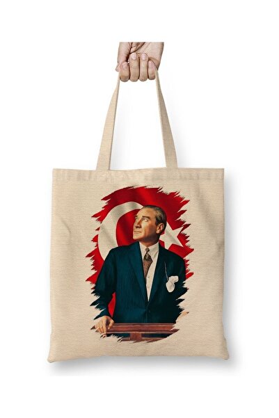 Toyaso Mustafa Kemal Atatürk 05 Λευκή υφασμάτινη τσάντα με μακριά λαβή Τσάντα...
