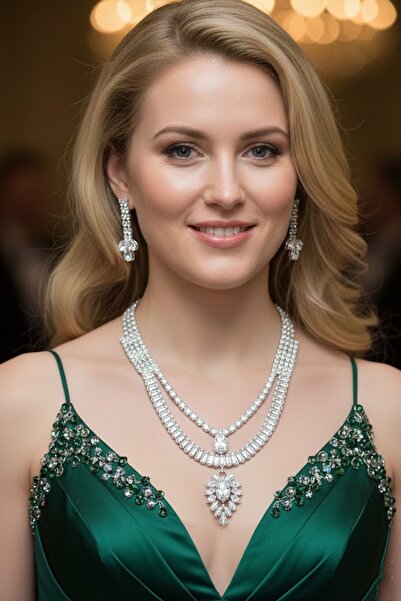 CAŞ DEKORASYON Silver Color Stone Evening Dress Set