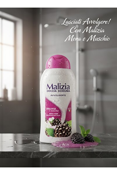 Malizia Mora e Muschio Shower Gel, Blackberry and Musk Fragrance, Dermatologi...