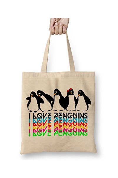 Toyaso Τσάντα αγορών με μακρύ χερούλι, τσάντα παραλίας, Penguin PenguinWhite ...