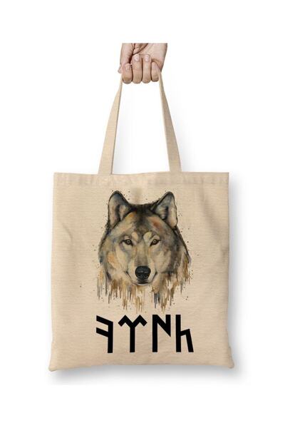 Toyaso Geantă de pânză albă Göktürk, turcească și Kurt Bozkurt, cu mâner lung...