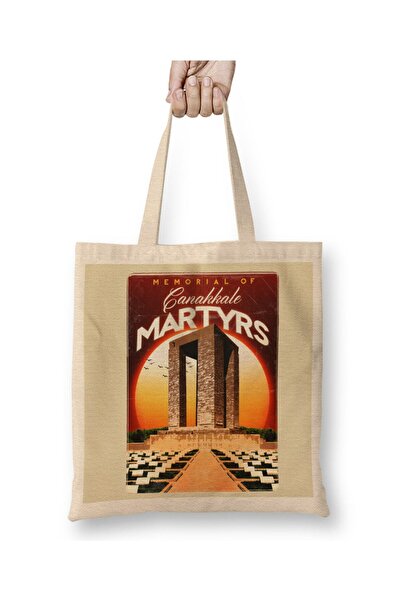 Toyaso Паметник на мъчениците от Чанаккале Бяла платна чанта с дълги дръжки Ч...