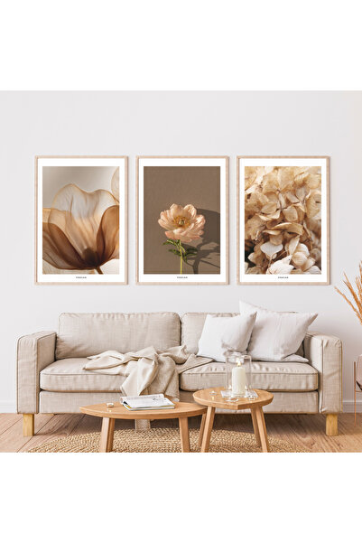 Pixaflair - Brown - Ev Dekor Poster - Çerçevesiz 3'lü Tablo Seti