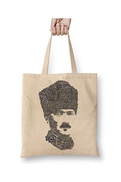Toyaso Μουσταφά Κεμάλ Ατατούρκ 016 Λευκή υφασμάτινη τσάντα με μακριά λαβή Τσά...