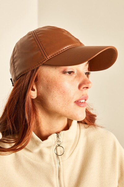stravis Pu Fabric Tan Leather Cap