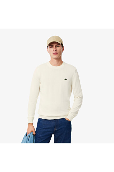 Lacoste Erkek Regular Fit Bisiklet Yaka Beyaz Kazak