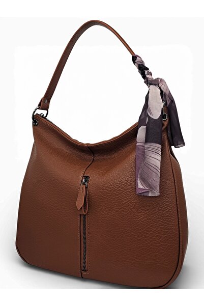 Evident Tan Soft Textured Women's Shoulder Bag with Scarf Detail