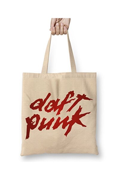 Toyaso Daft Punk 04 Λευκή υφασμάτινη τσάντα με μακριά λαβή Τσάντα αγορών Τσάν...