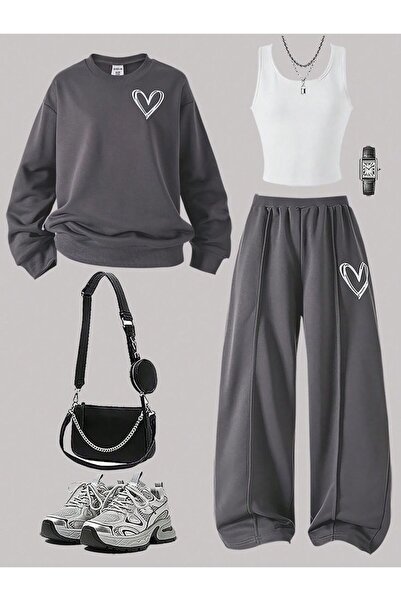 Kids Belo srce Štampano Trodelni zimski set za devojčice od dimljenog flisa