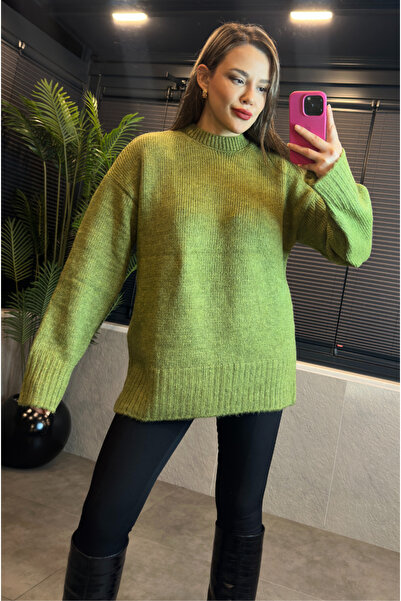 MİR STORE Green Oversized Crew Neck Soft Long Sweater