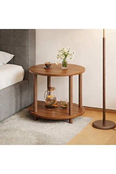 Mtanvxay طاولة جانبية صغيرة مستديرة من الخشب البني البني بارتفاع 20.87 بوصة، ...