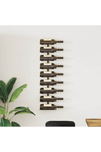 vidaxl رف نبيذ جداري يتسع لـ 9 زجاجات، مصنوع من الحديد الأسود