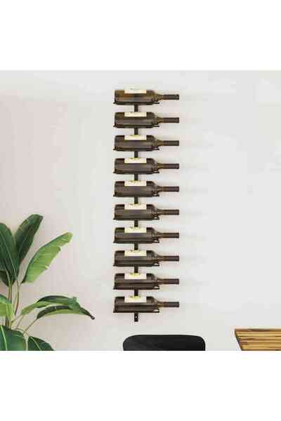 vidaxl رف نبيذ مثبت على الحائط لعشر زجاجات معدنية سوداء