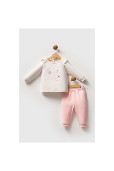 U.S. Polo Assn. Kids Us Polo Girls' Shoulder Ruffle Detail Top and Bottom Set...