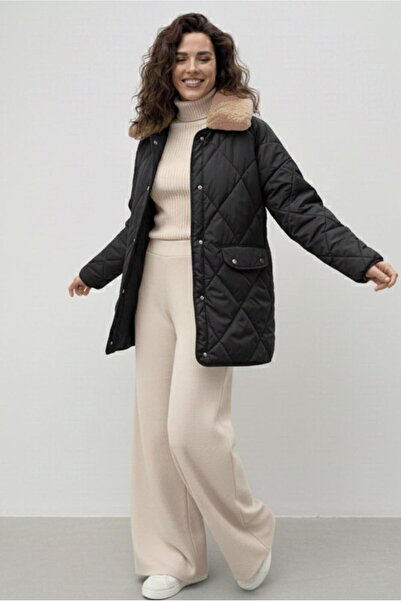 TRENDTESETTÜR KADIN SİYAH KAPİTONE KABAN T 0819