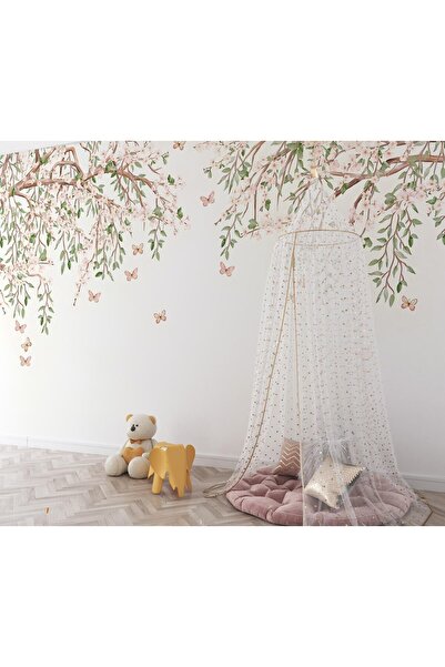 Ayzun Tek Parça Kumaş Tekstil - Kelebekli Kiraz Çiçeği Çocuk & Bebek & Genç O...