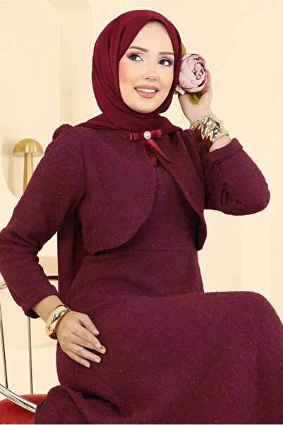 TRENDTESETTÜR Rochie de damă din tweed bordeaux cu bolero T 1526