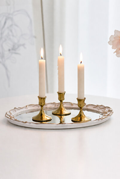 İlknur Home life Gold Renk Metal Üçlü Şamdan Seti | Dekoratif Mumluk