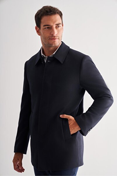 İmza Navy Blue Cashmere Peter Pan collar Quilted Lining Comfort Fit Casual Cu...