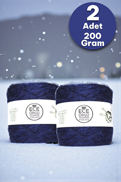 Ece Örgü Tasarım Atölyesi Gece mavisi, bol tüylü kid moher (ince) örgü ipi (2...