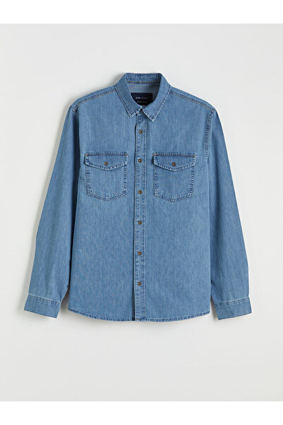 LC Waikiki قميص جينز رجالي من إنديجو بقصة عادية