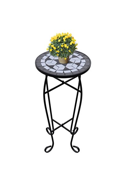 vidaxl Mosaic Side Table Plant Table Black White