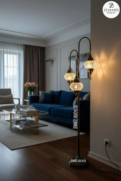 ZEM ARİS HEDİYELİK El Yapımı Otantik Mozaik Dekoratif Kollu Lambader