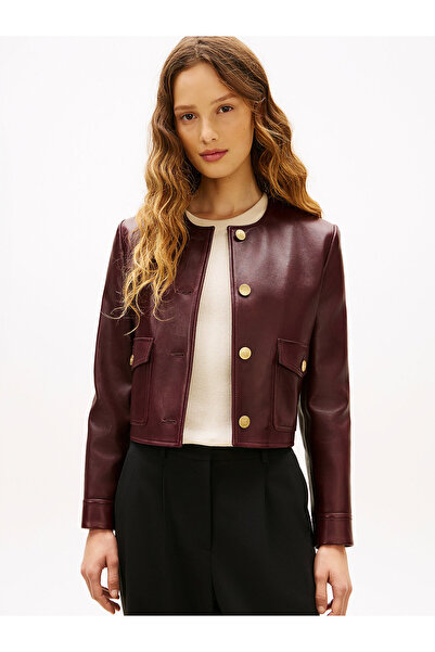 Tommy Hilfiger Water Repellent Collarless Leather Jacket