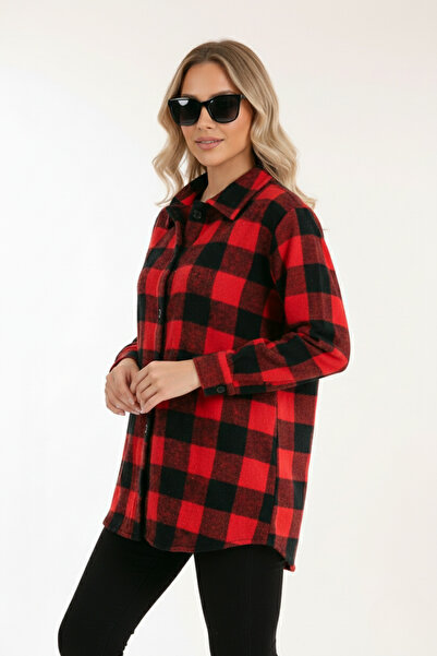 İntive Lingerie Plaid Pattern Long Sleeve Soft Soft Textured Buttoned Lumberj...