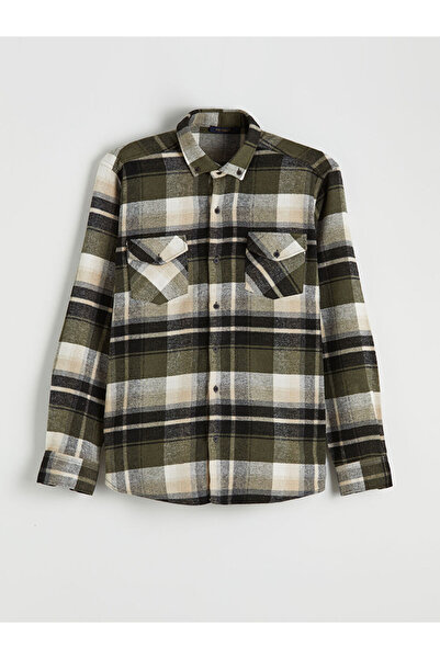 LC Waikiki Cămașă pentru bărbați în carouri, kaki, cu potrivire normală