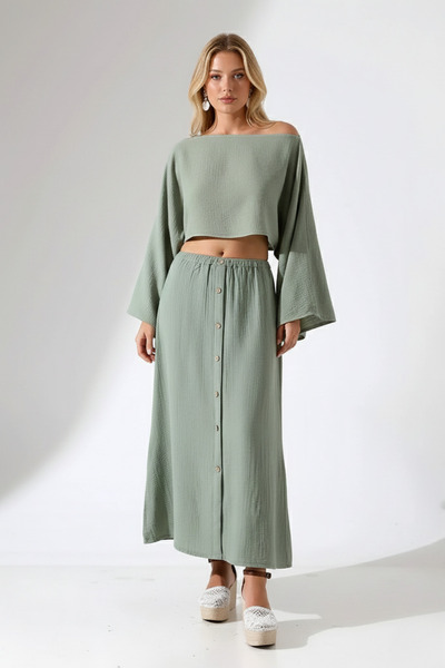 İntive Lingerie Bohemian Style Kokonat Buttoned a Form Muslin Skirt - 100% Co...