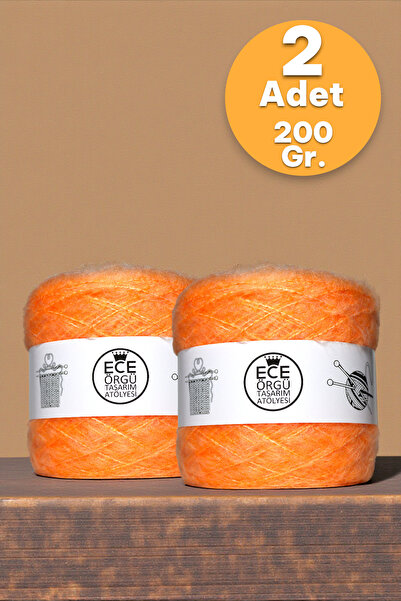 Ece Örgü Tasarım Atölyesi Kavuniçi renkli, bol tüylü, kid moher örgü ipi (200...