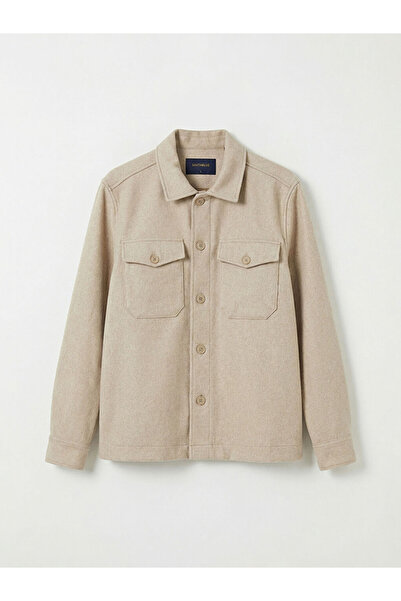 LC Waikiki Μπεζ ανδρικό πουκάμισο με κασμίρι κανονικής εφαρμογής