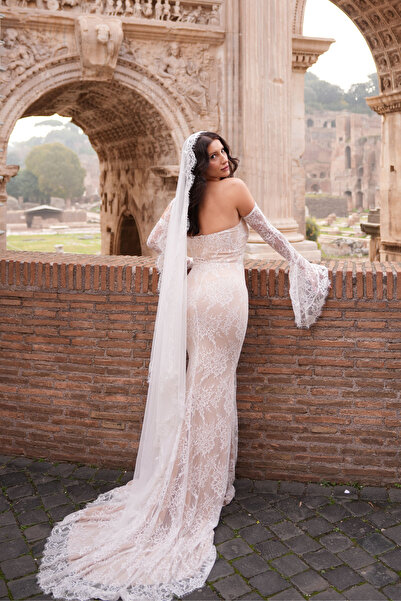 Sindimoda Violet Güpür Detay Tasarım Balık Gelinlik