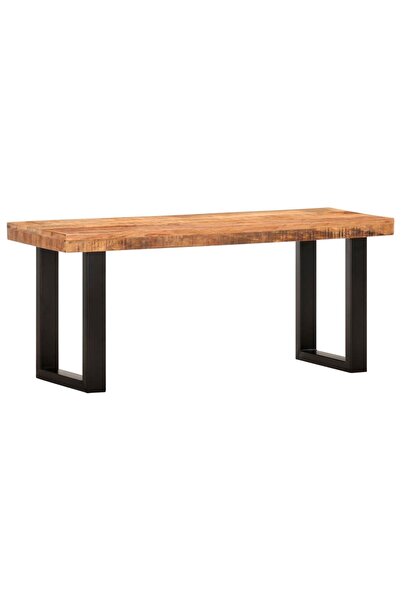 vidaxl Bench 110 cm Solid Rough Mango Wood and Steel