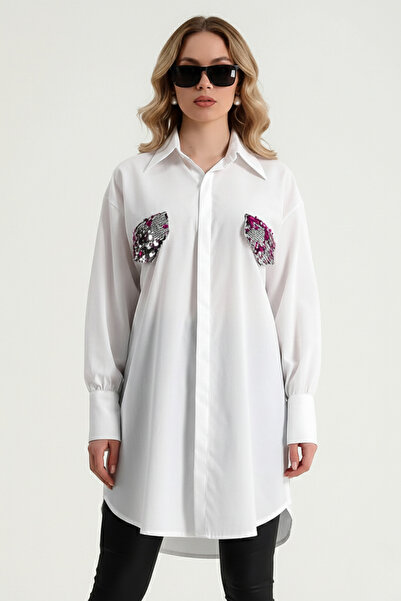 İntive Lingerie Pul Payet Fake Cep and Cuff Detailed Long Sleeve Buttoned Com...