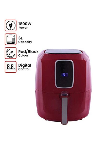 ALSAIF مقلاة هوائية كهربائية سعة 6 لترات بقوة 1800 واط باللونين الأحمر والأسود