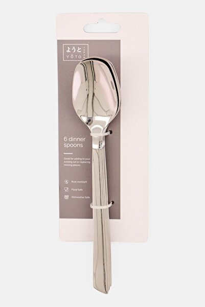 YOTO 6 Pcs Stainless Steel Dinner Spoon, Silver