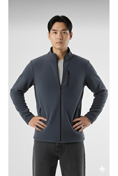 pandy Jachetă unisex din fleece, cu fermoar complet, cu 3 buzunare
