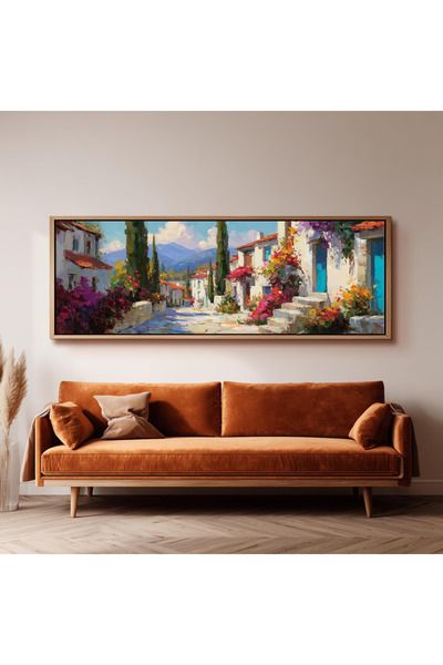 woodhomeworks Tek Parça Gerçek Ahşap Yatay Panorama Çerçeveli Tablo akdeniz köyü