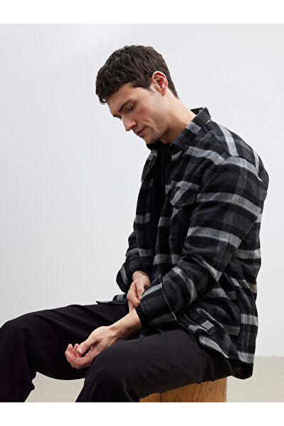 LC Waikiki Cămașă pentru bărbați, în carouri, cu croială normală, neagră