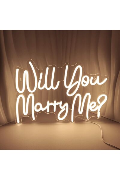 Slasa لافتة نيون "هل تقبلين الزواج بي؟" باللون الأبيض الدافئ، مقاس 42 × 29 سم...