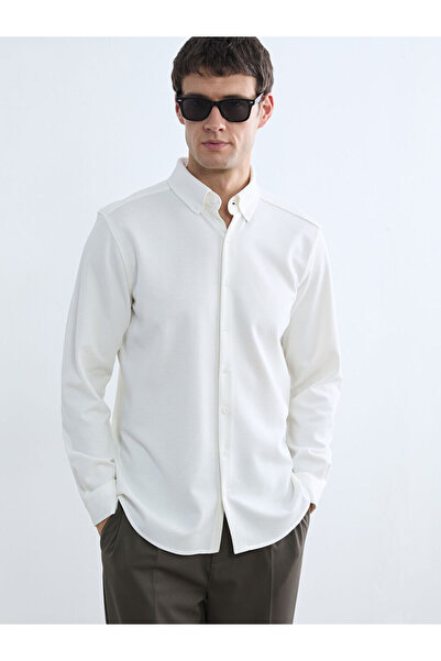 LC Waikiki Ανδρικό πουκάμισο από μείγμα λινών, σε εκρού χρώμα, στενής γραμμής...