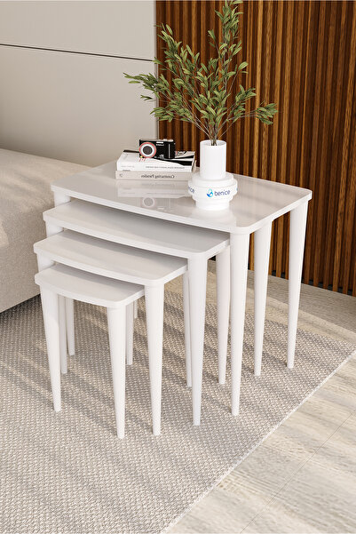 BENİCE HOME Aura Series, Beyaz 4'lü Zigon Sehpa Takımı, 1.sınıf MDF ve Lake B...