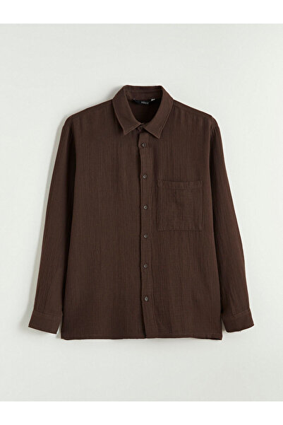 LC Waikiki Ανδρικό πουκάμισο μουσελίνας κανονικής εφαρμογής σε καφέ χρώμα από...