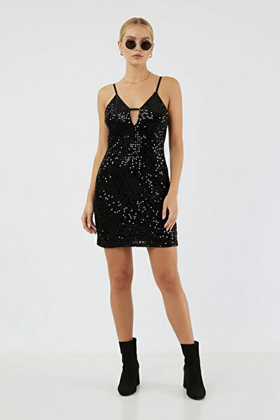 İntive Lingerie Double Face Double Color Sequined Low-cut V-Neck Adjustable S...