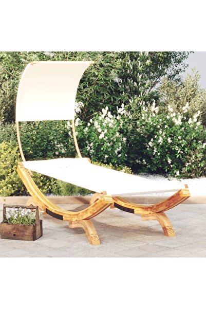 vidaxl Outdoor Lounge Bed with Canopy 100x200x126 cm Solid Bent Wood Cream