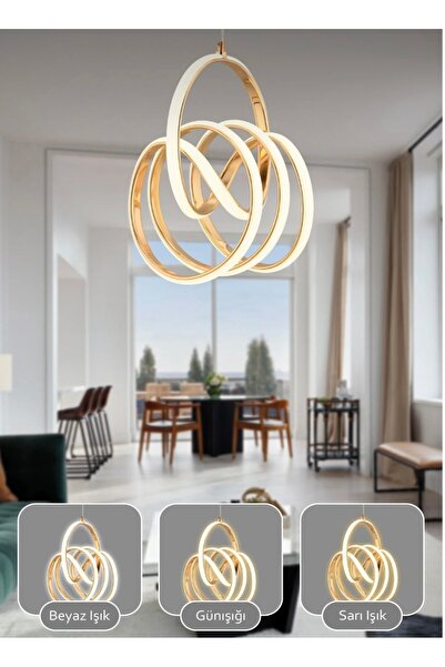 lüx aydınlatma Bella Üç Renk Işık Özellikli Kaplama Sarkıt Led Avize Salon Mu...